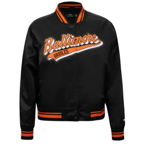 MLB BALTIMORE ORIOLES SCRIPT TAIL WOMEN'S SATIN JACKET (BLACK/ORANGE)