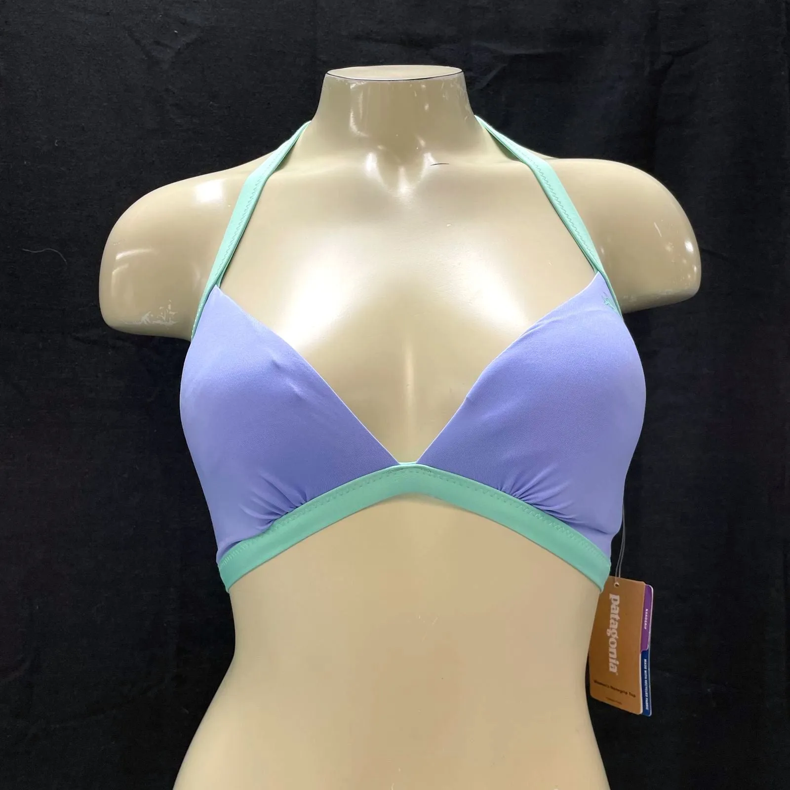 NWT Wmns PATAGONIA Purple & Green Bikini Swimsuit Halter Top Sz S MSRP$75