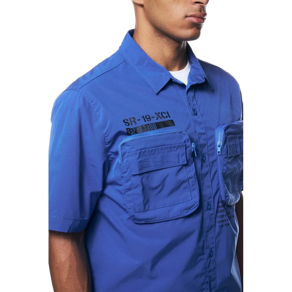 Printed Utility Boxy Windbreaker Shirt - Royal