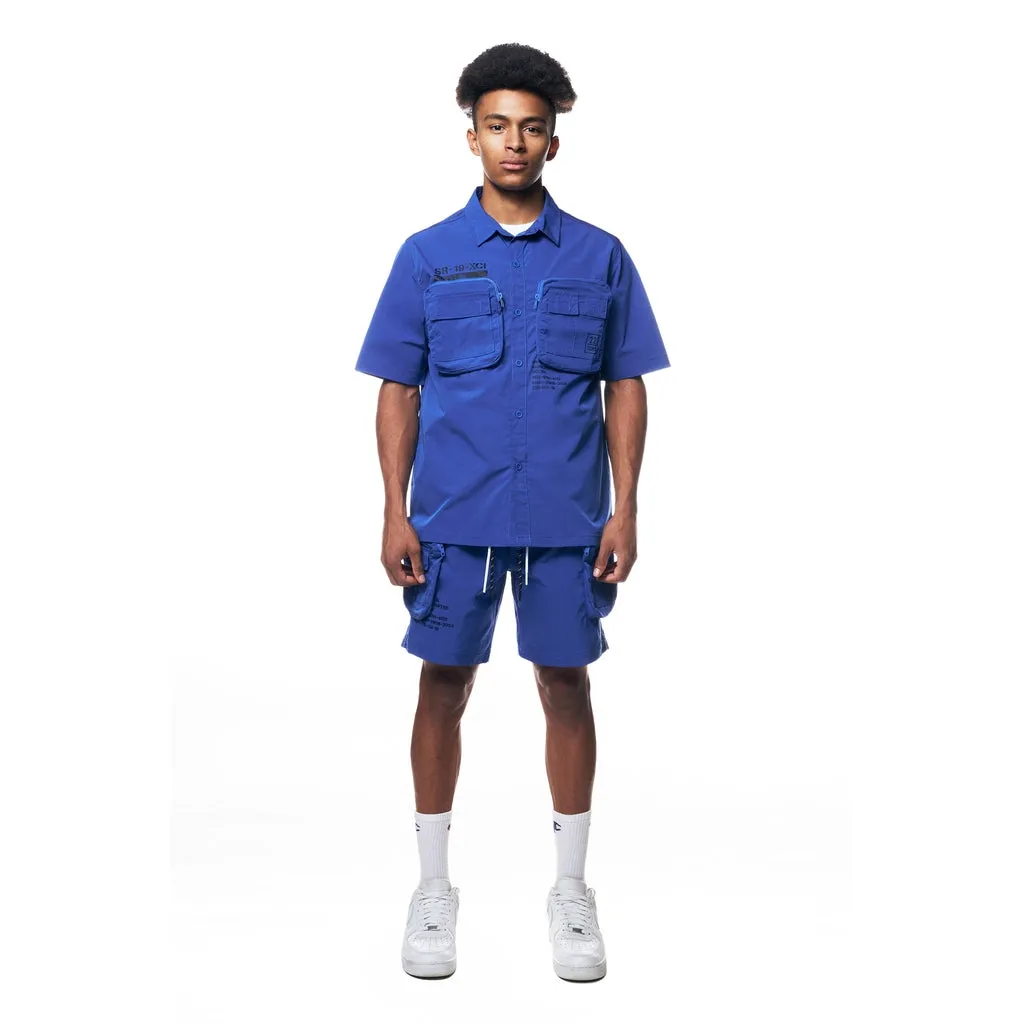 Printed Utility Boxy Windbreaker Shirt - Royal