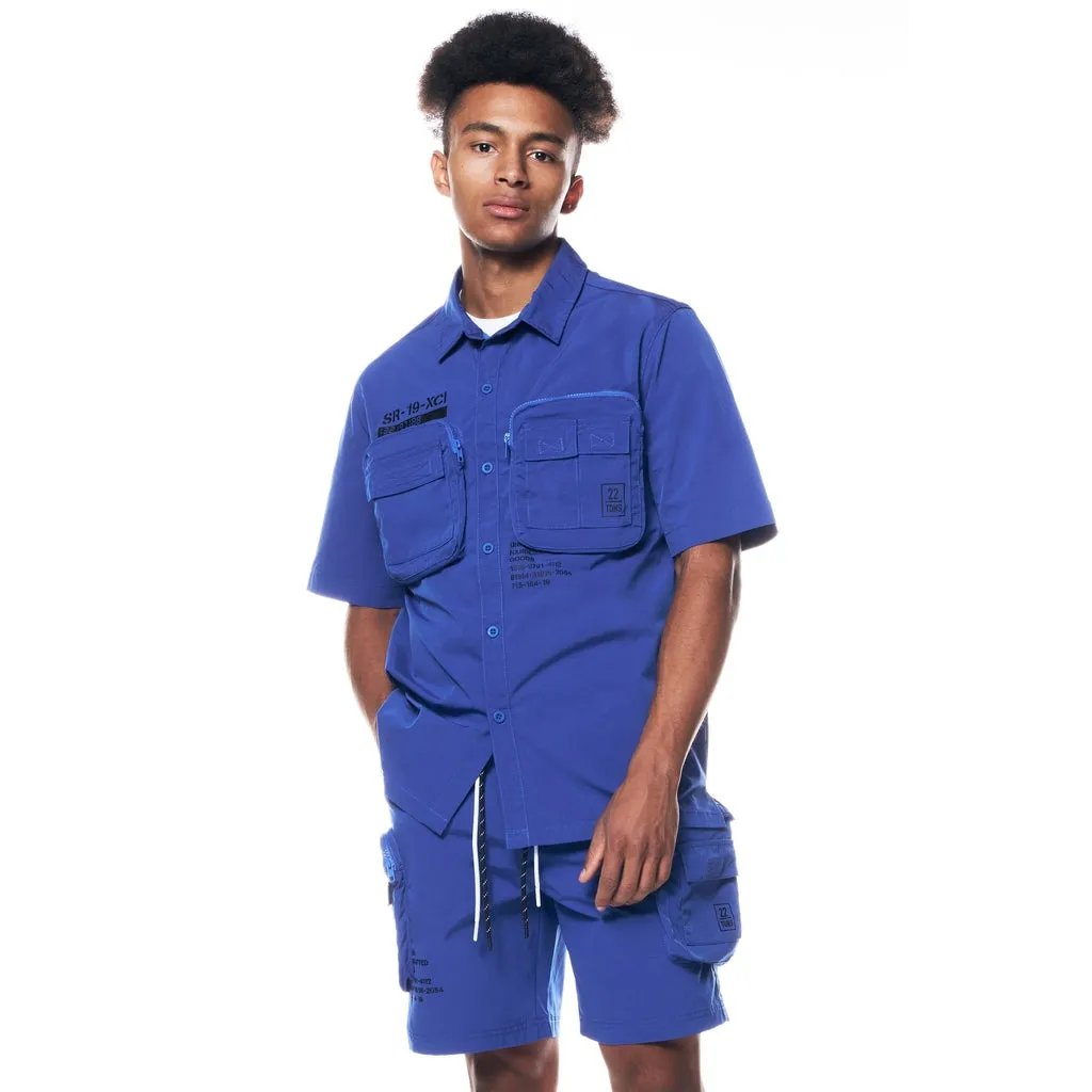 Printed Utility Boxy Windbreaker Shirt - Royal