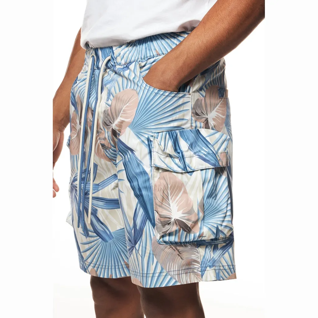 Printed Utility Windbreaker Shorts - Tropic Blue