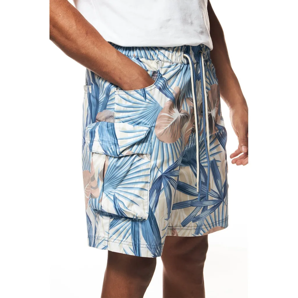 Printed Utility Windbreaker Shorts - Tropic Blue