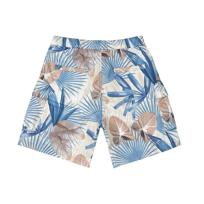 Printed Utility Windbreaker Shorts - Tropic Blue