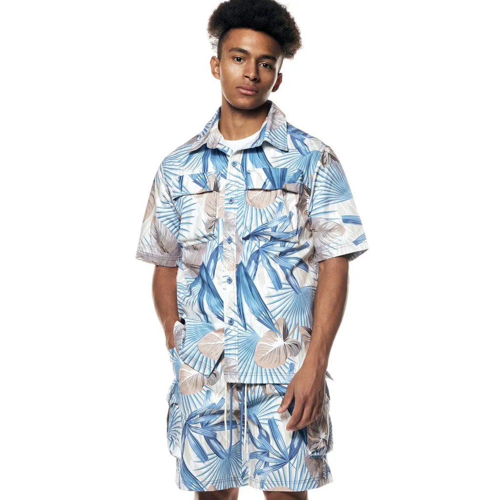 Printed Utility Windbreaker Shorts - Tropic Blue