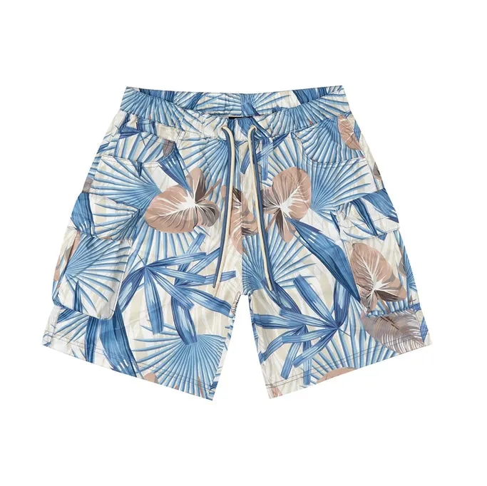 Printed Utility Windbreaker Shorts - Tropic Blue