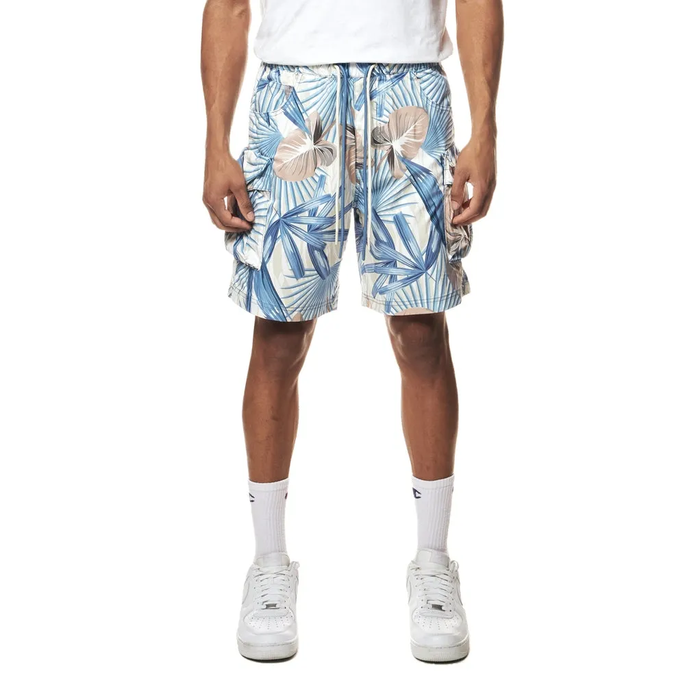 Printed Utility Windbreaker Shorts - Tropic Blue