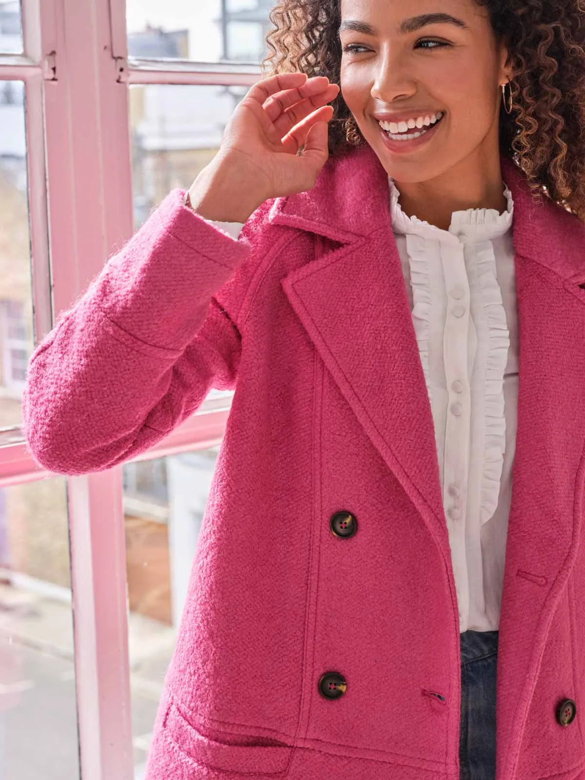 Remi Wool And Recycled Polyester Coat - Radish Pink