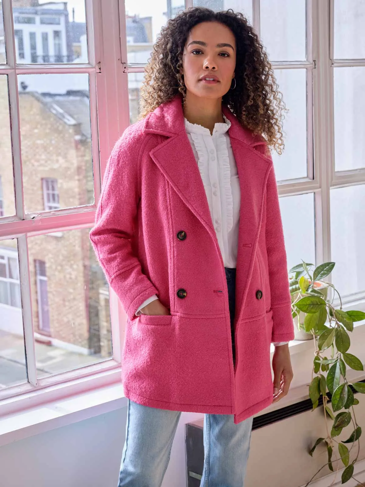 Remi Wool And Recycled Polyester Coat - Radish Pink