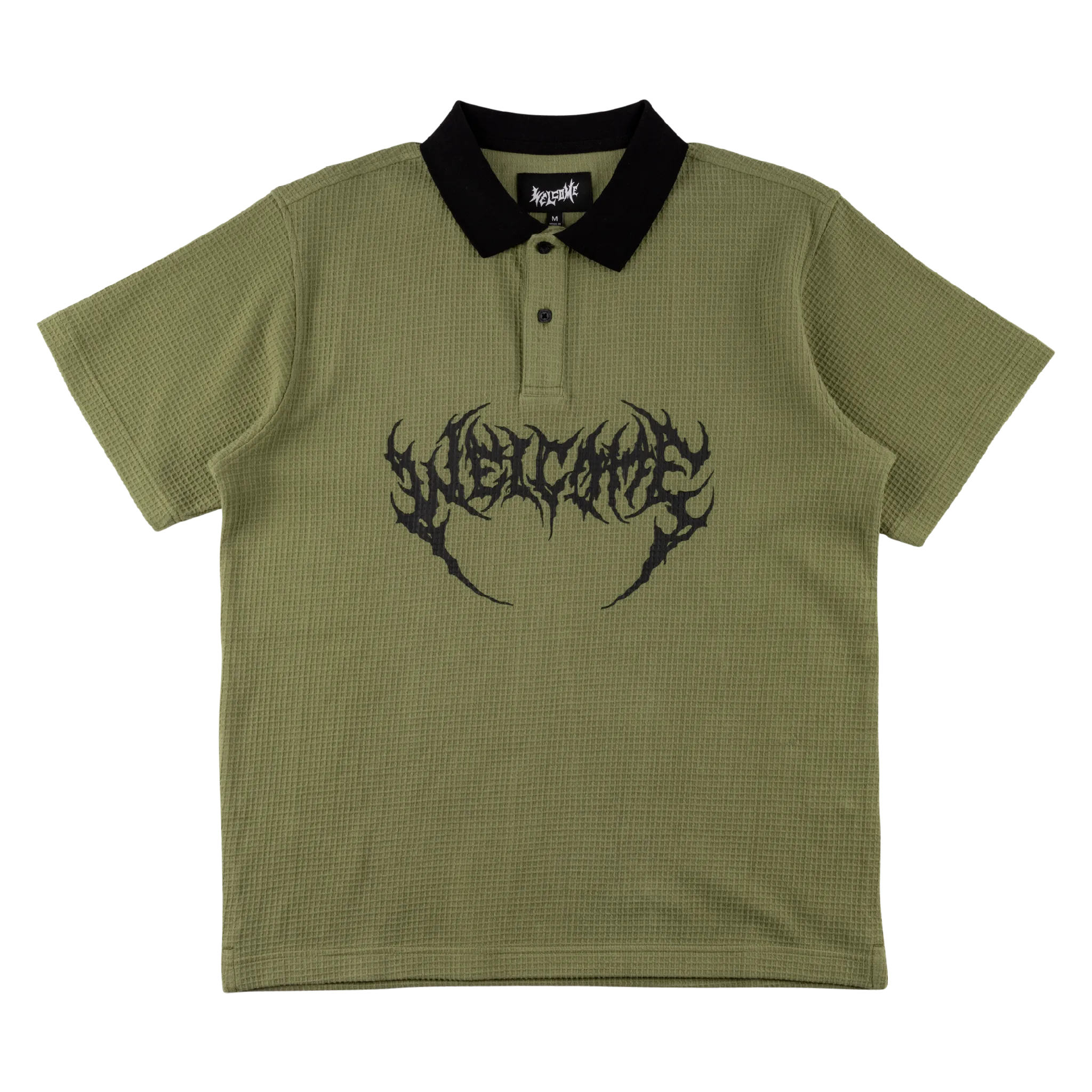 Sharp Short Sleeve Waffle-Knit Polo - Olive