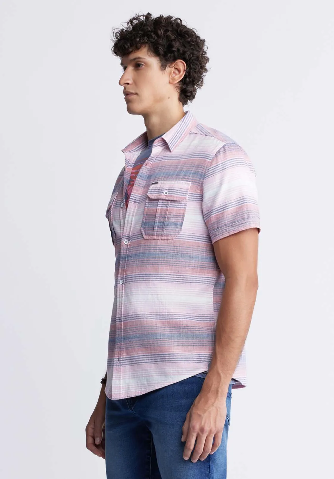 Siboa Men's Short Sleeve Striped Shirt in Mineral Red - BM24303