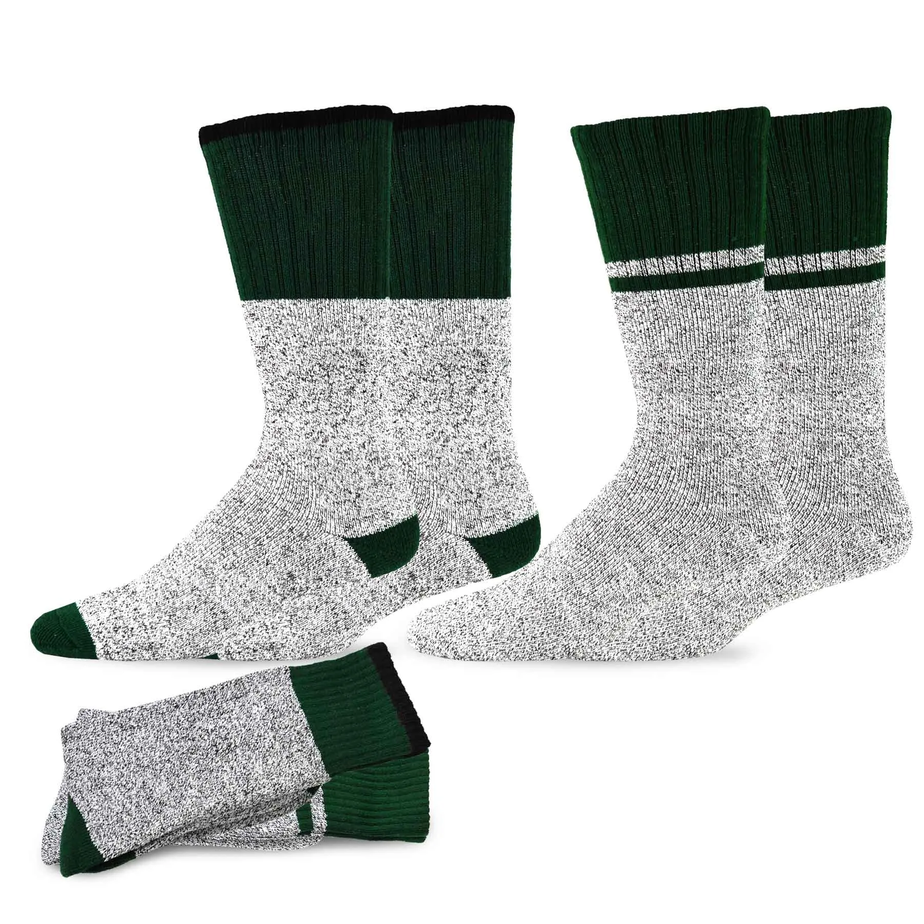 TeeHee Socks Men's Thermal Cotton Crew Green Tip 2-Pack (50766)