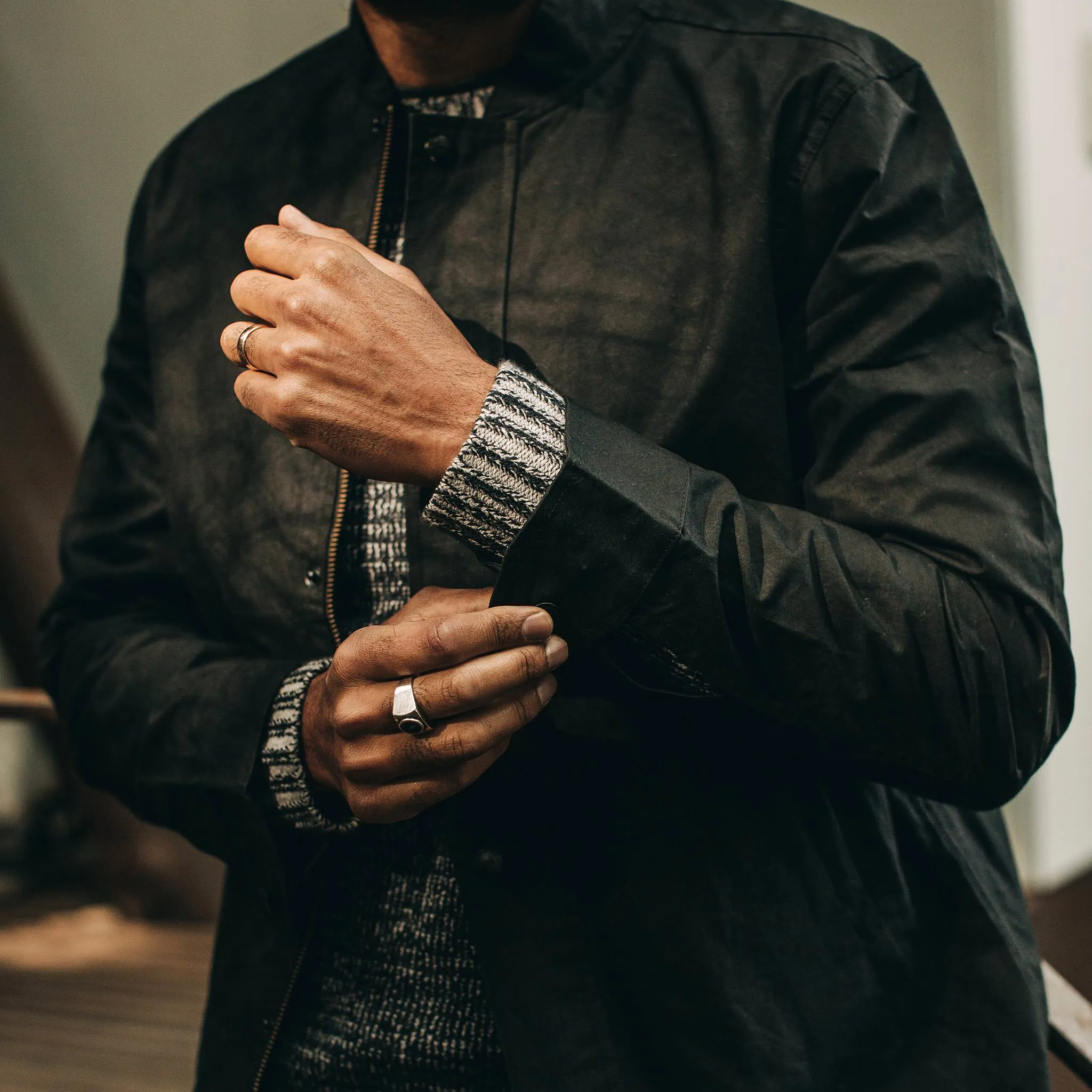 The Bomber Jacket in Black Dry Wax