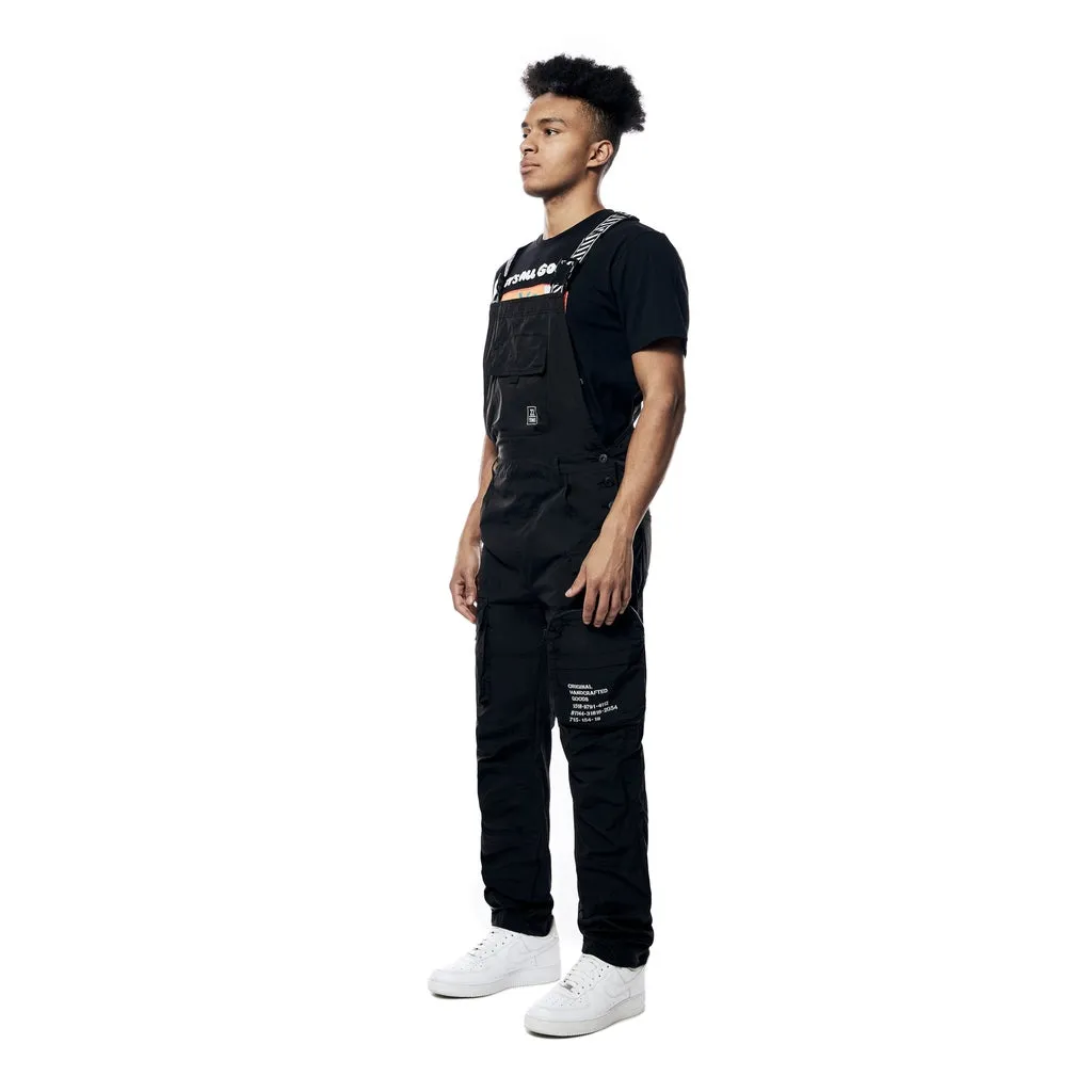 Tonal Color Block Windbreaker Utility Overalls - Black