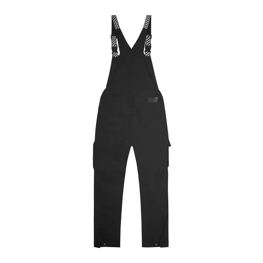 Tonal Color Block Windbreaker Utility Overalls - Black