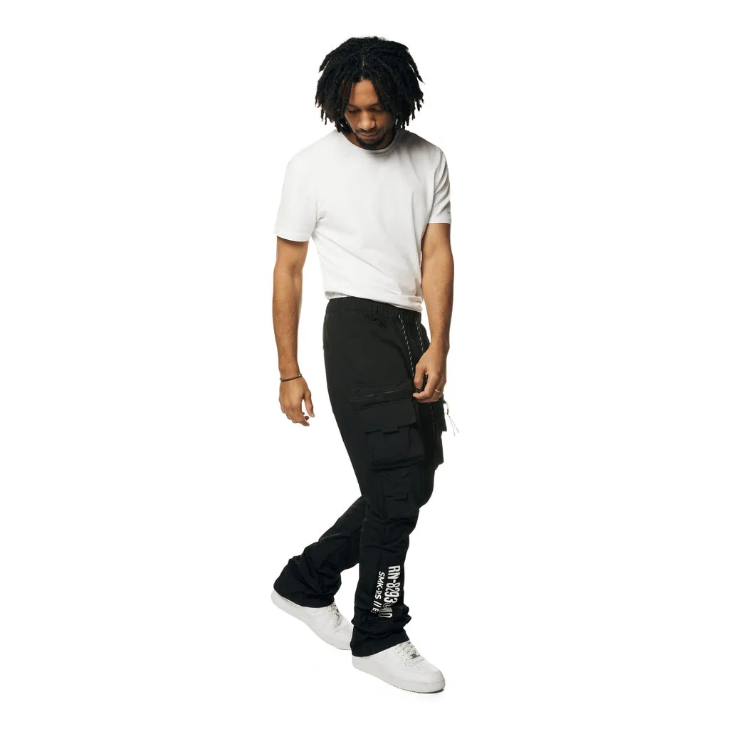 Utility Cargo Stacked Windbreaker Pants - Black