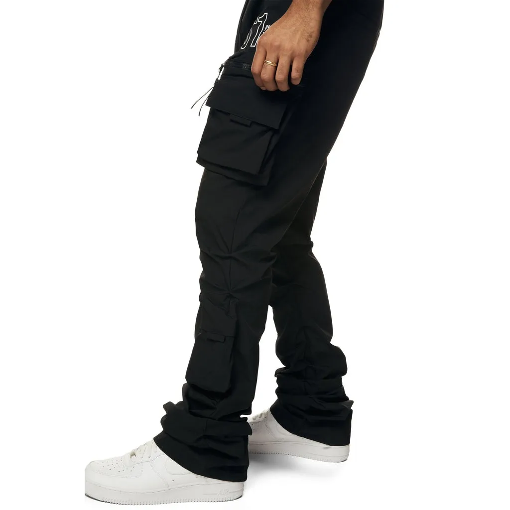 Utility Cargo Stacked Windbreaker Pants - Black