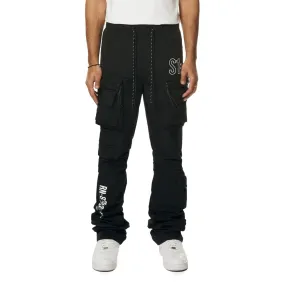 Utility Cargo Stacked Windbreaker Pants - Black