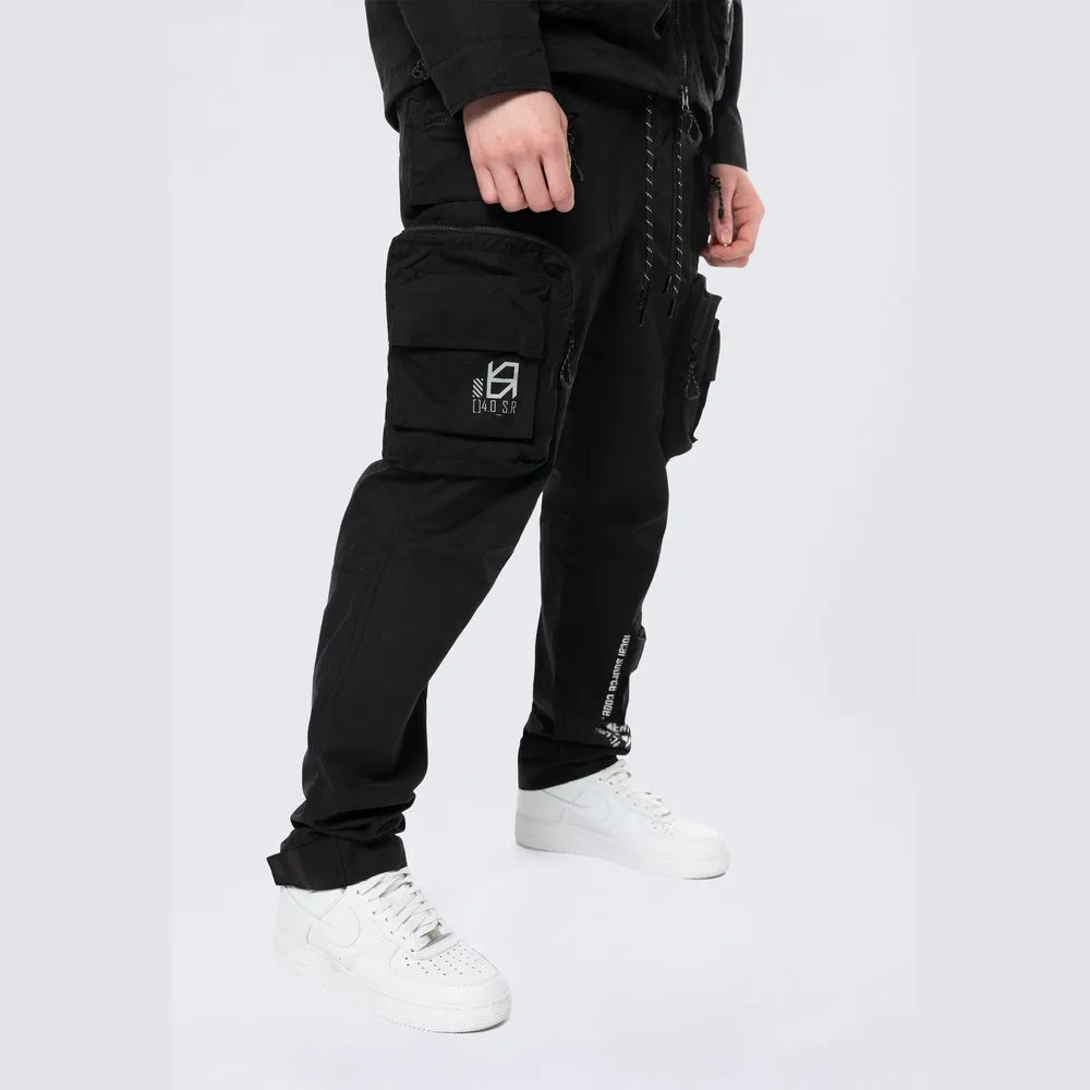 Utility Cargo Windbreaker Pants - Black