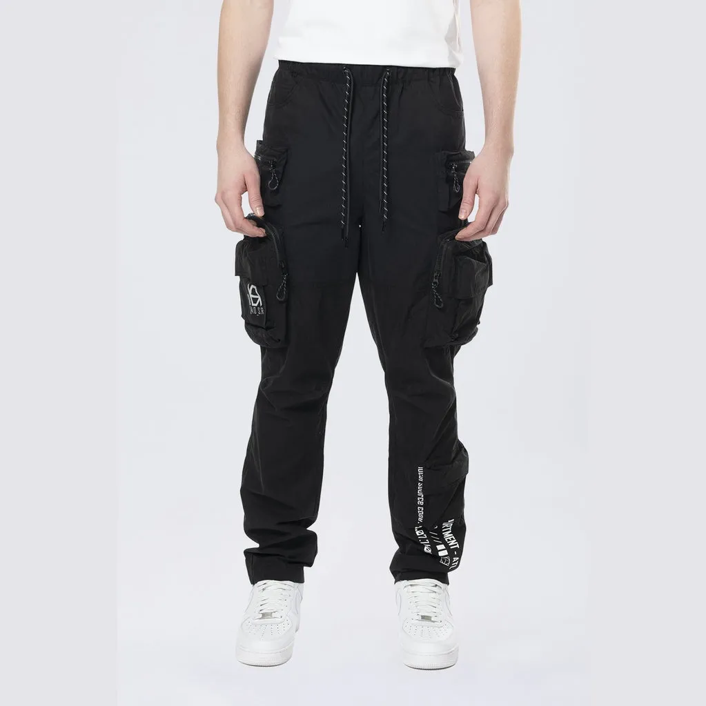 Utility Cargo Windbreaker Pants - Black