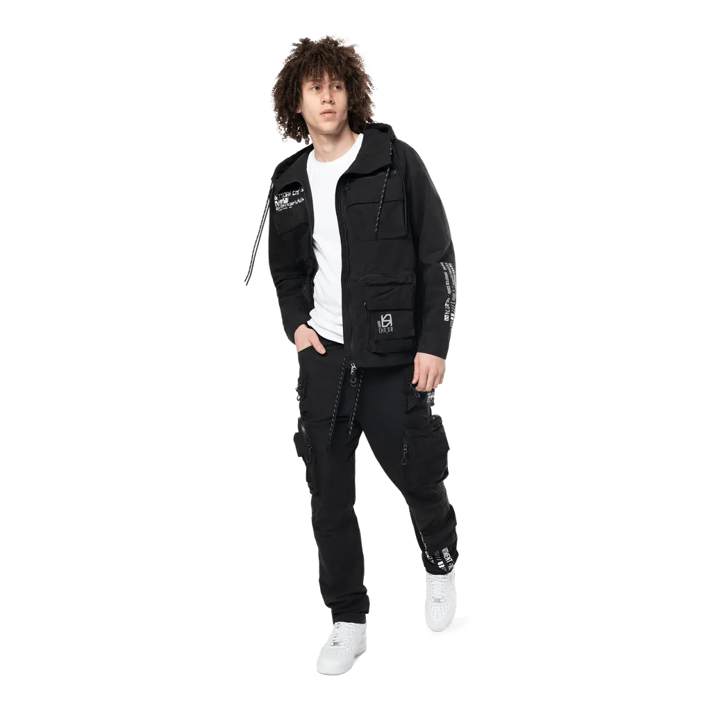 Utility Cargo Windbreaker Pants - Black