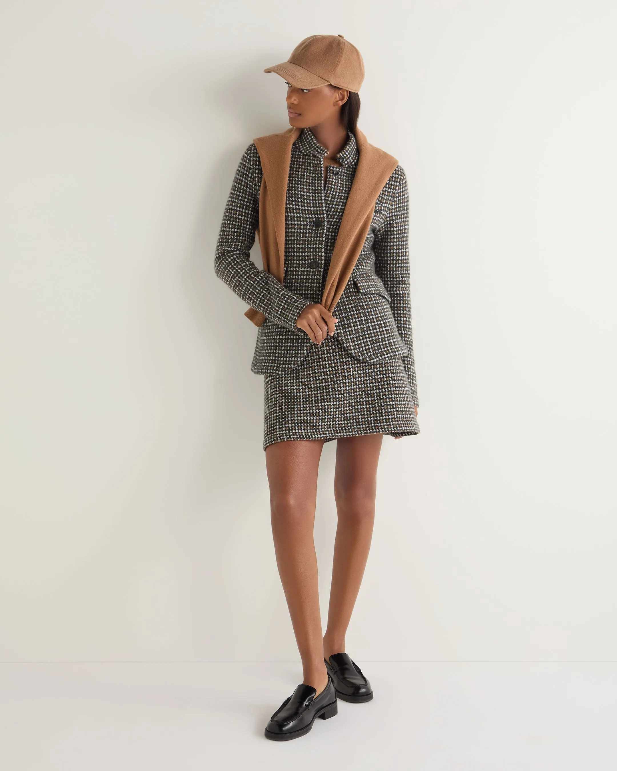 Women's Dogtooth Utility Cashmere Blazer Brown